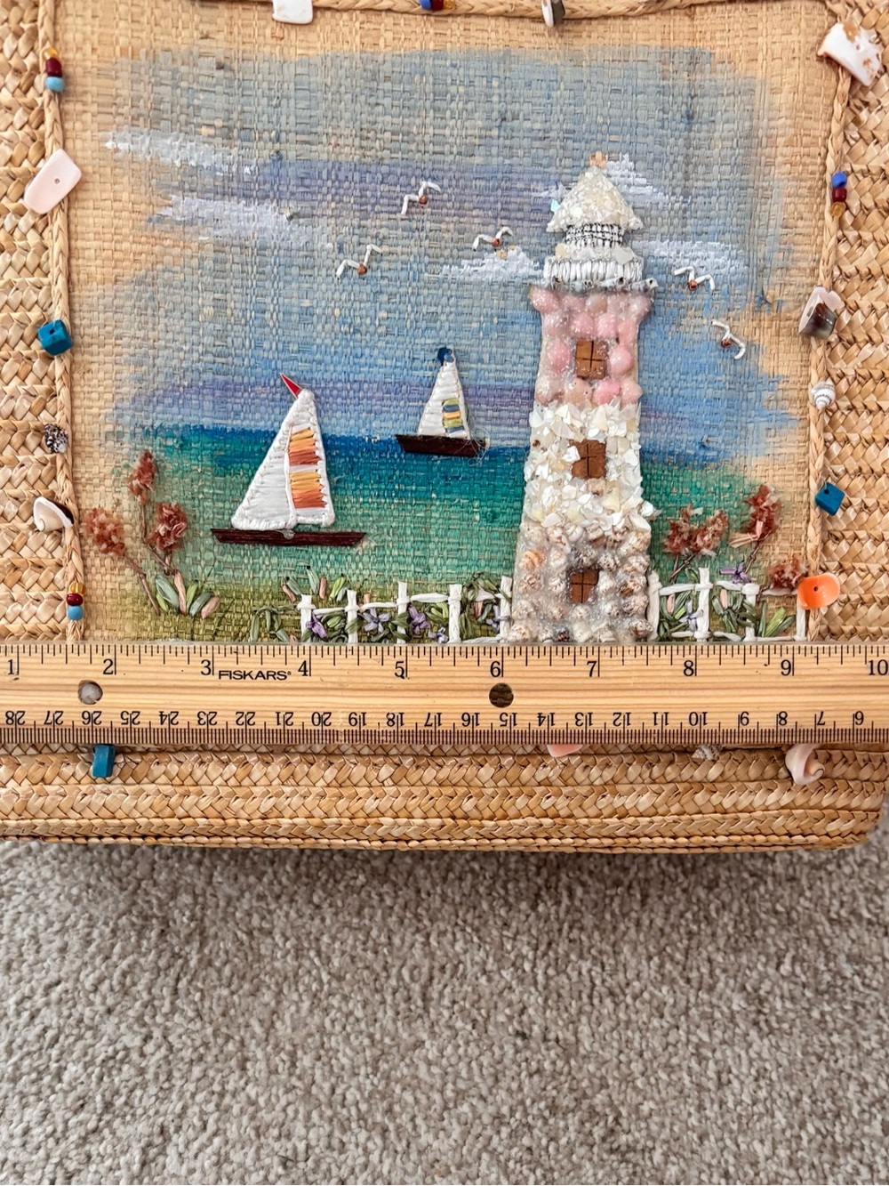Capelli NY Straworld Inc. Hand-painted Beach Lighthouse Ocean Straw Bag EUC - Picture 13 of 13